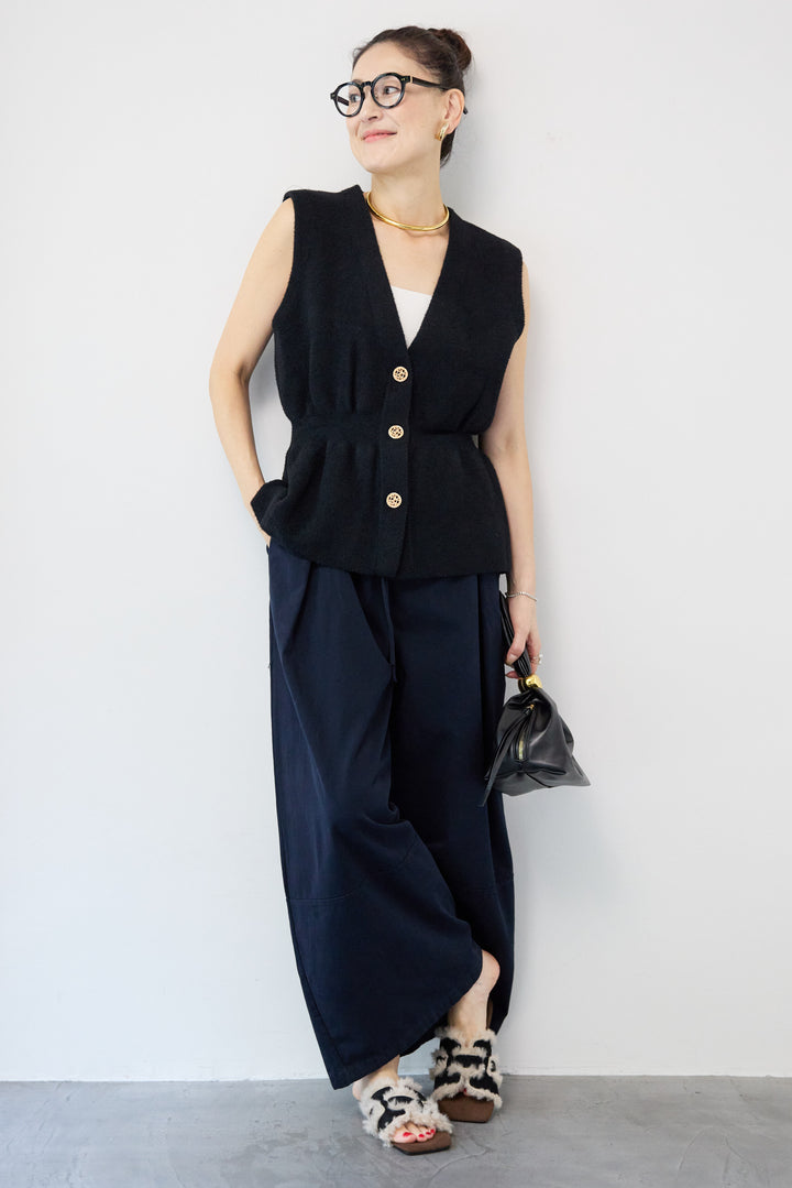 ウエストリボン微起毛ワイドパンツ