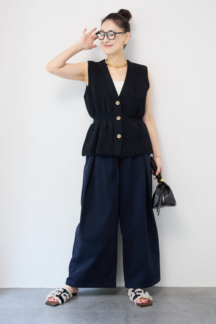 ウエストリボン微起毛ワイドパンツ