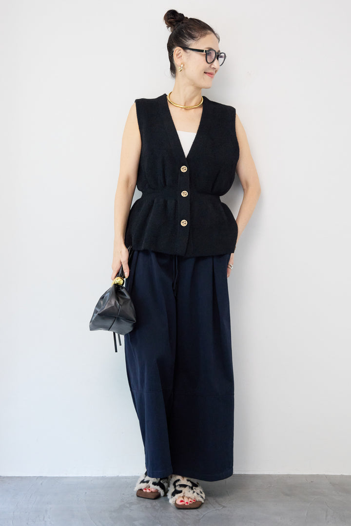 ウエストリボン微起毛ワイドパンツ