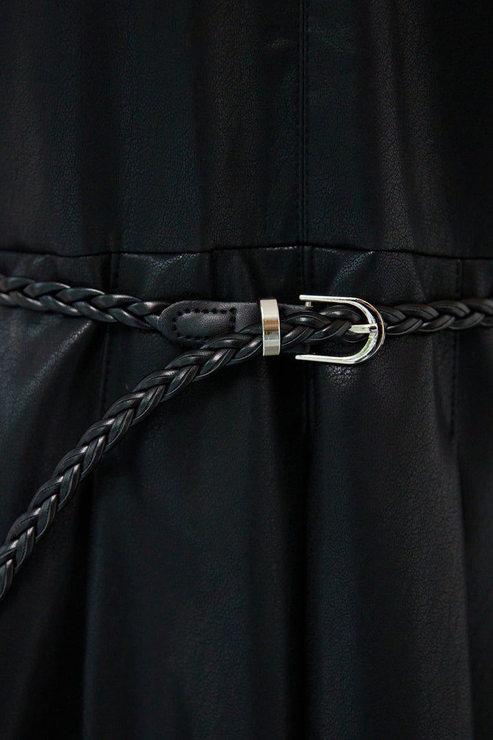 フェイクレザーVネックジャンパースカート ベルト付き