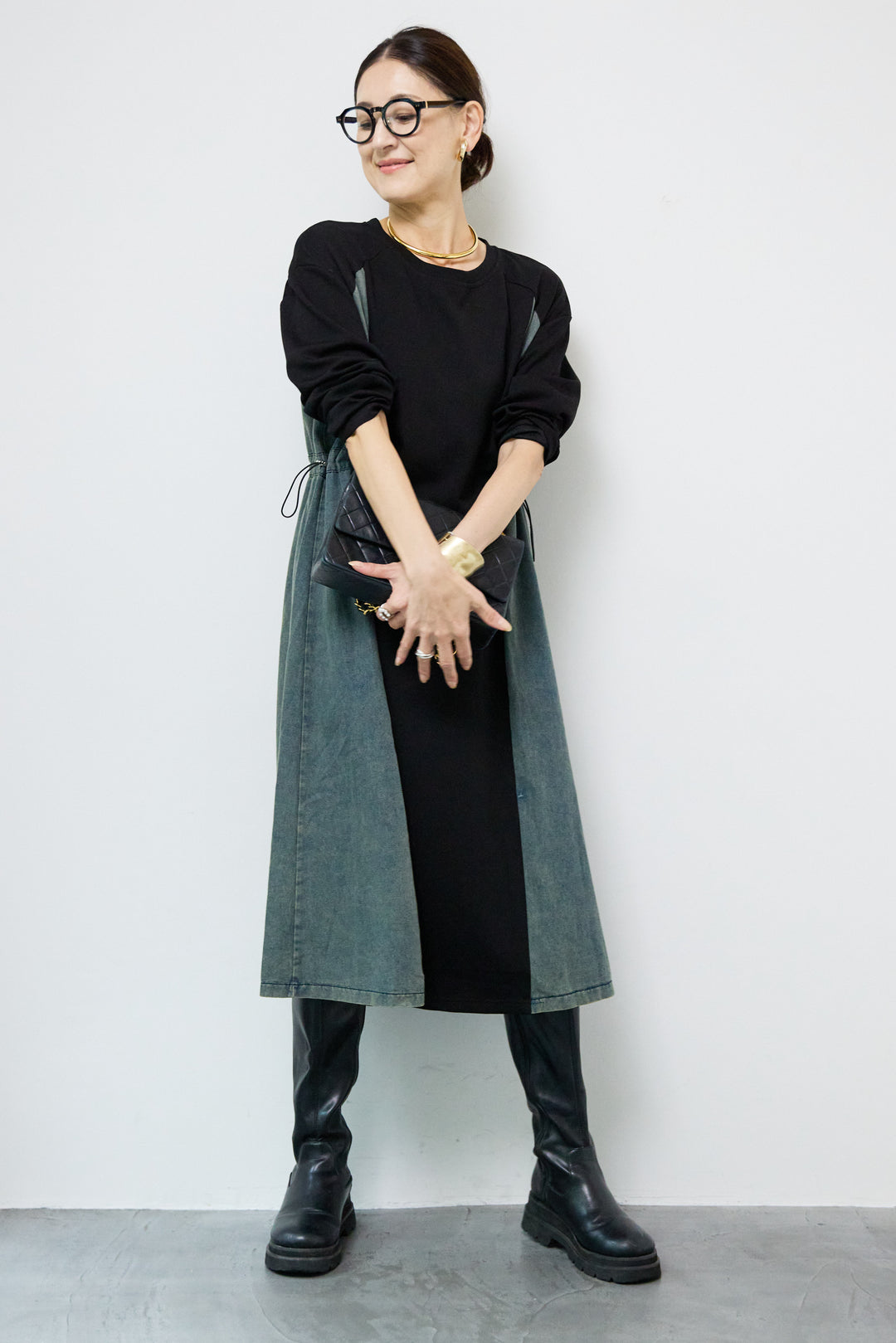 デニム切替カットワンピース