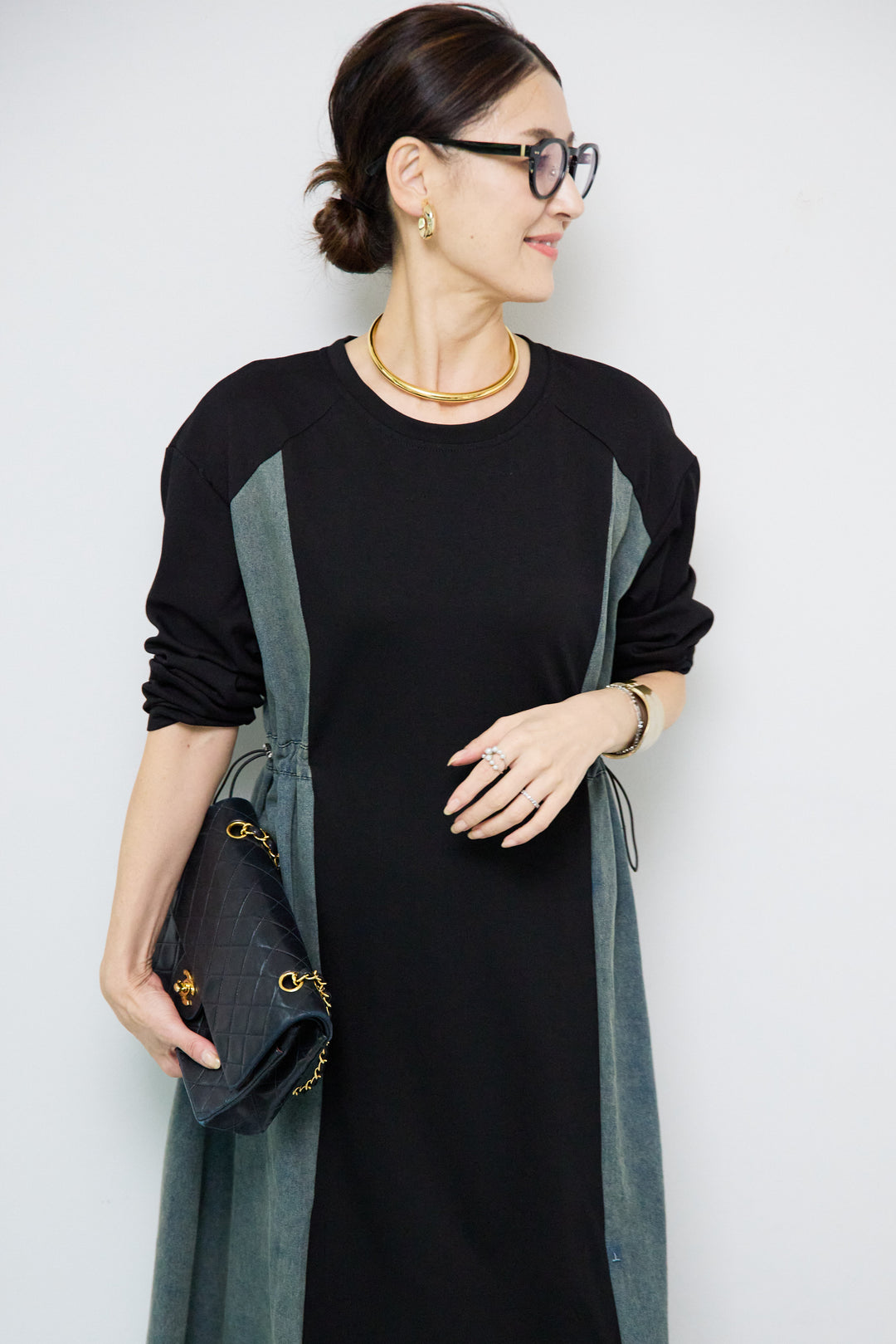 デニム切替カットワンピース