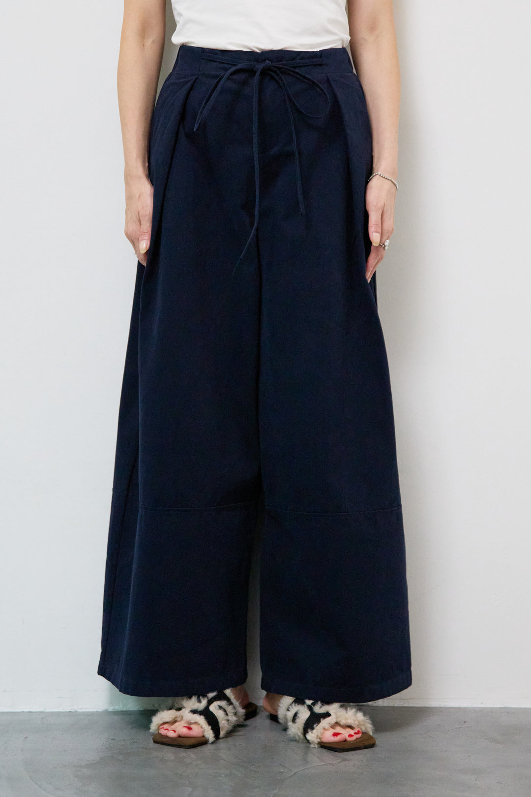 ウエストリボン微起毛ワイドパンツ