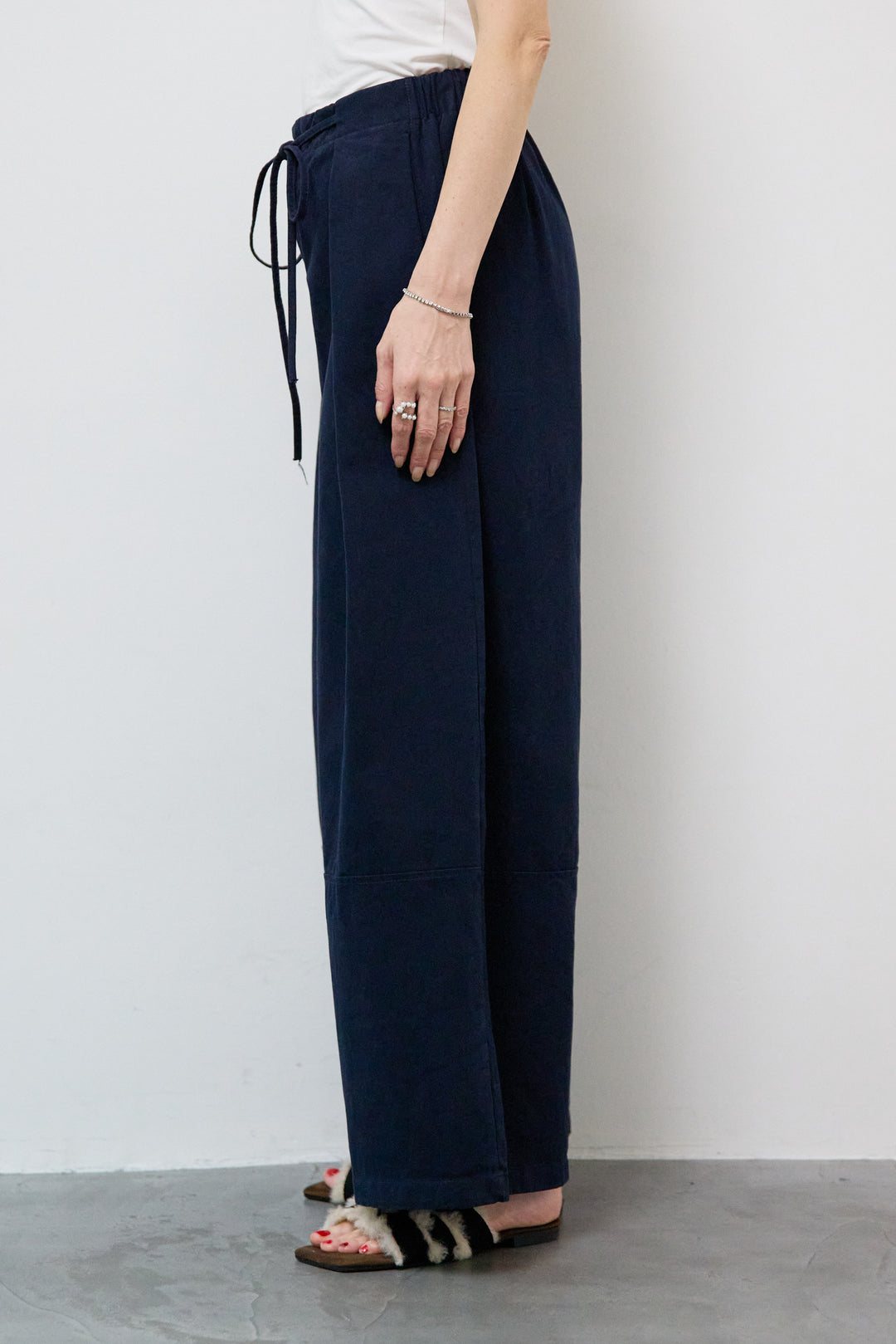 ウエストリボン微起毛ワイドパンツ