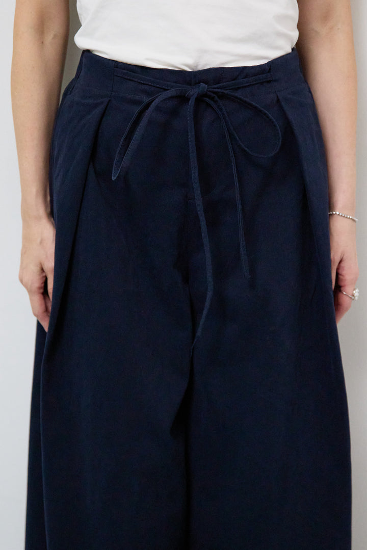 ウエストリボン微起毛ワイドパンツ