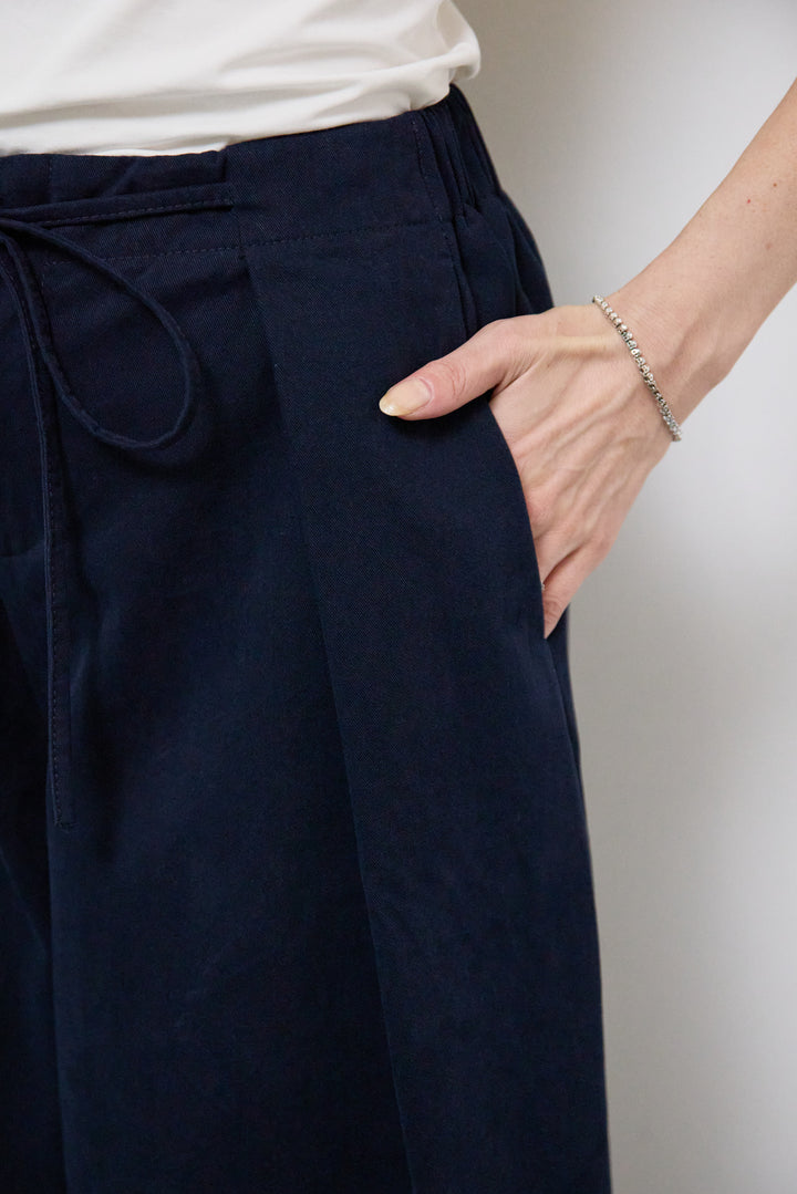 ウエストリボン微起毛ワイドパンツ