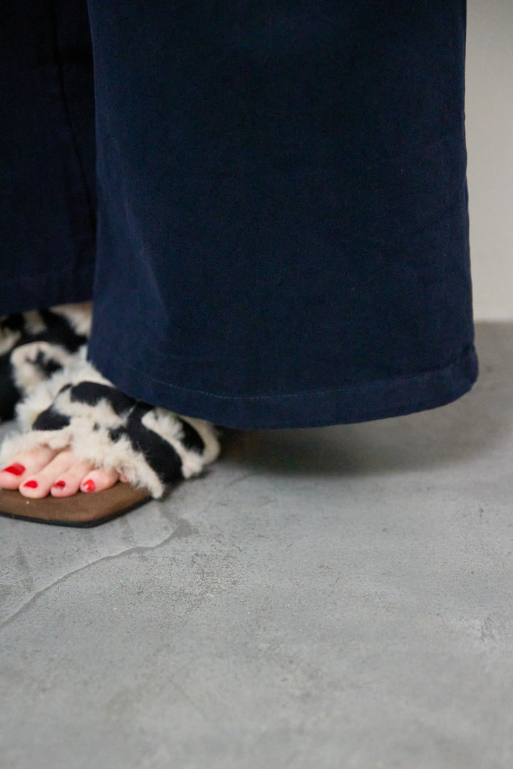ウエストリボン微起毛ワイドパンツ