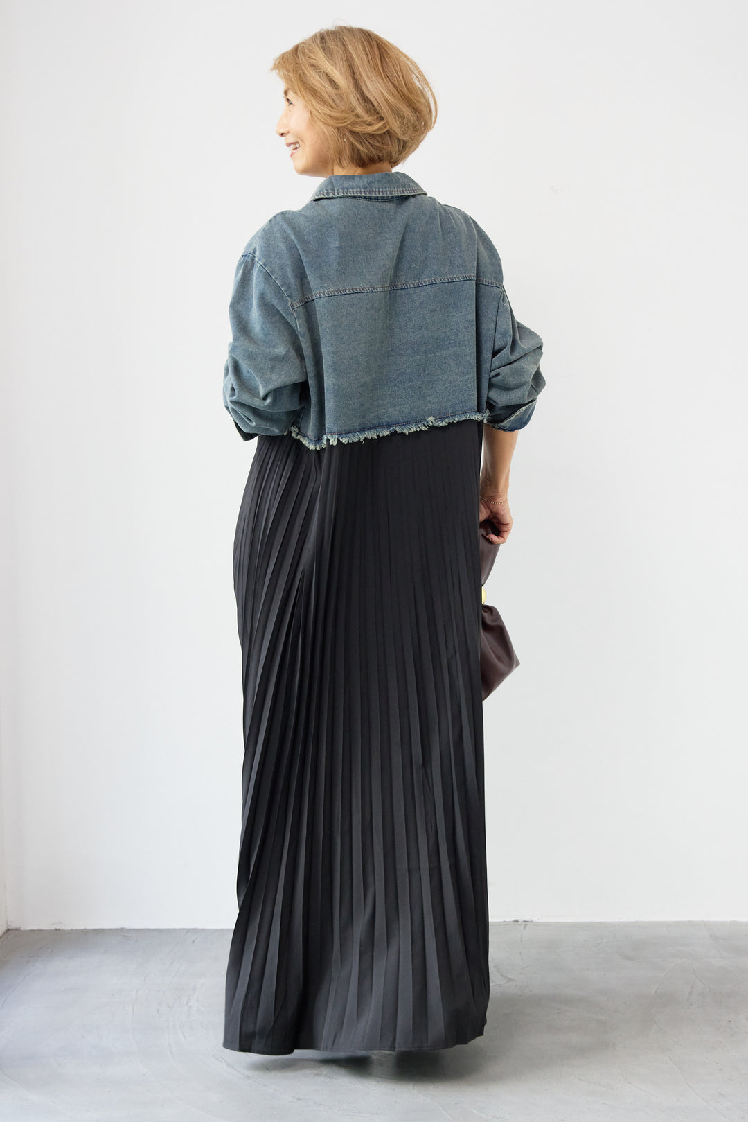 デニム切替プリーツワンピース