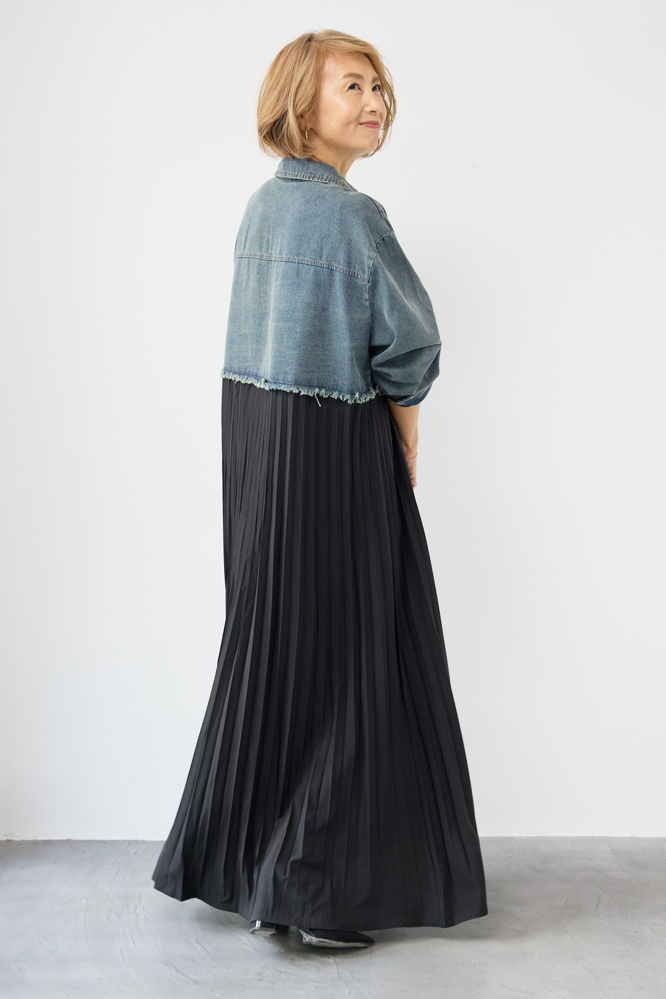 デニム切替プリーツワンピース – plusotoha