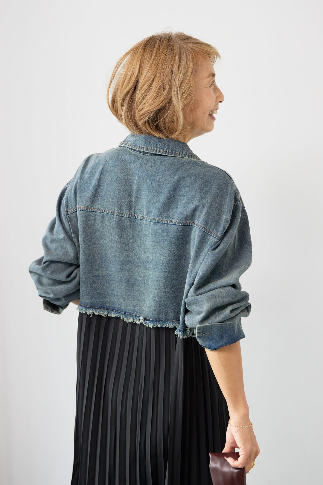 デニム切替プリーツワンピース