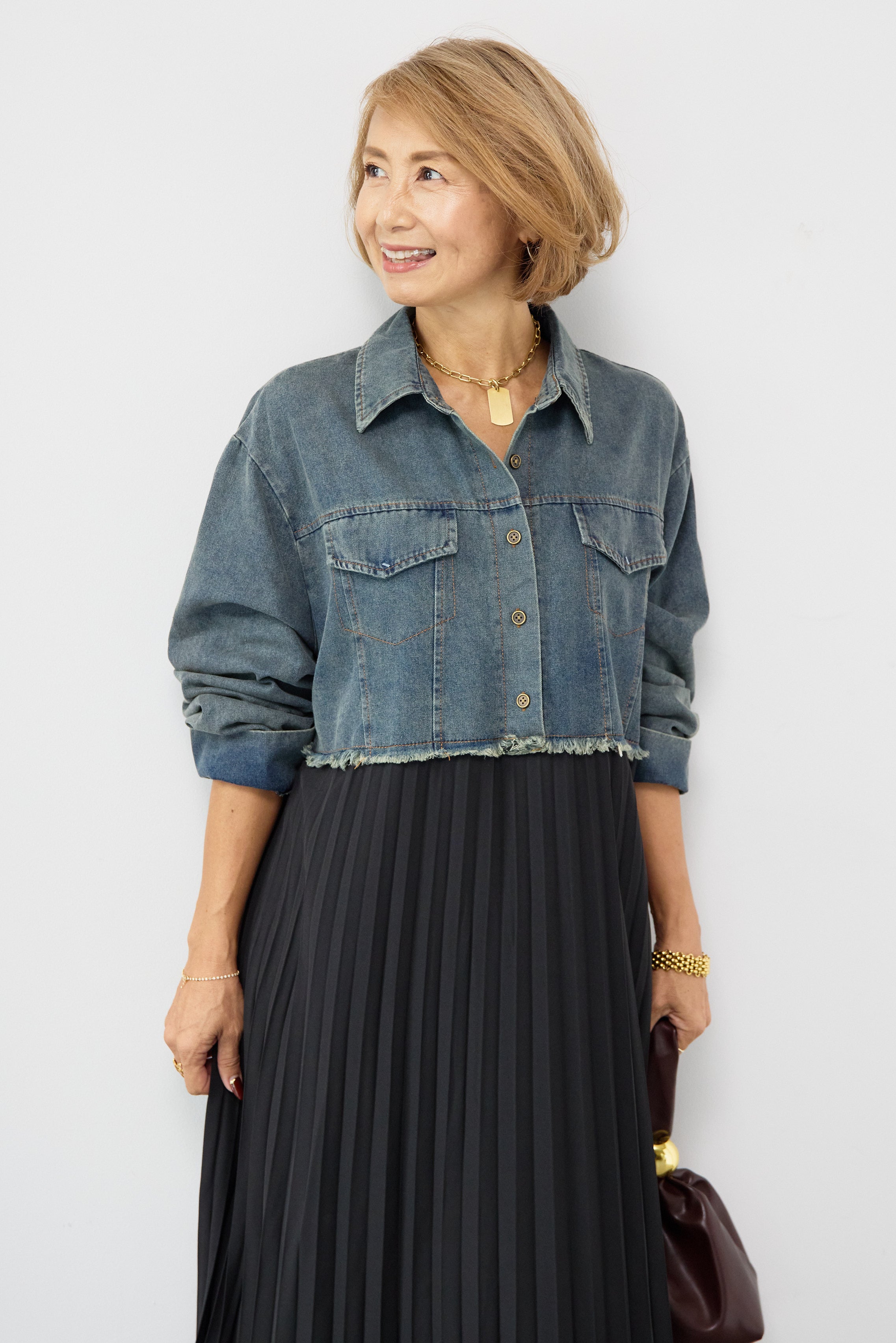 デニム切替プリーツワンピース – plusotoha