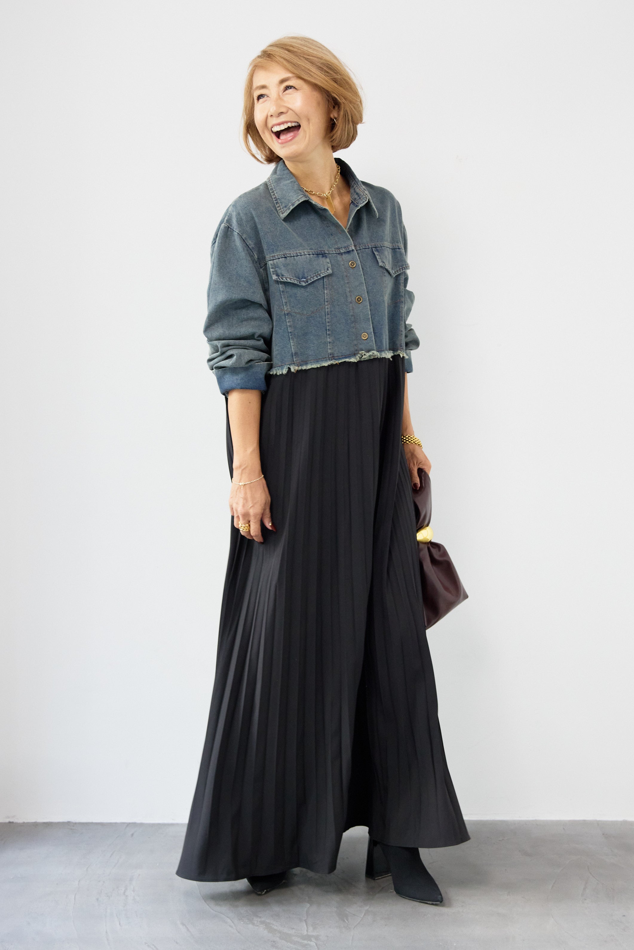 デニム切替プリーツワンピース – plusotoha