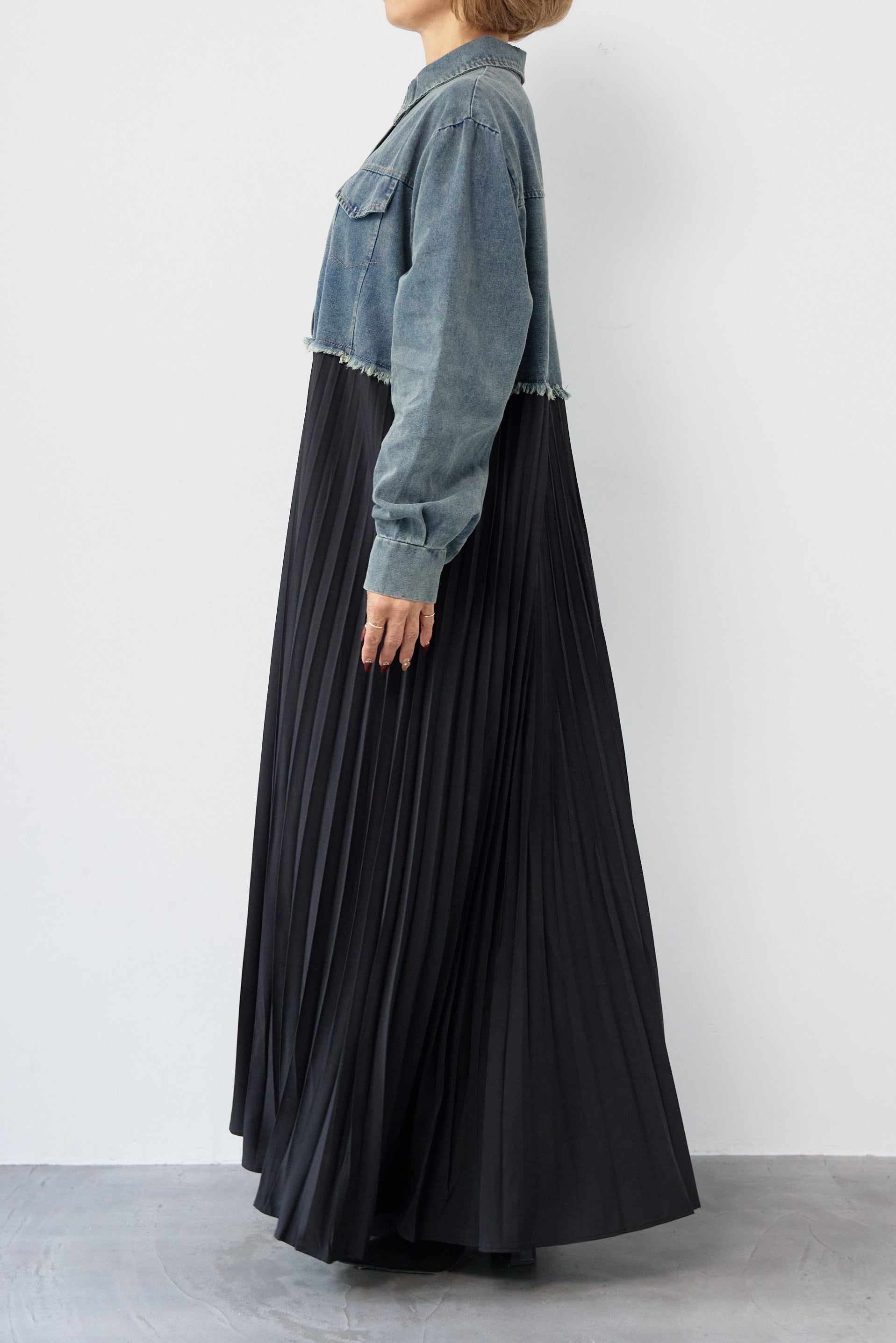 デニム切替プリーツワンピース – plusotoha