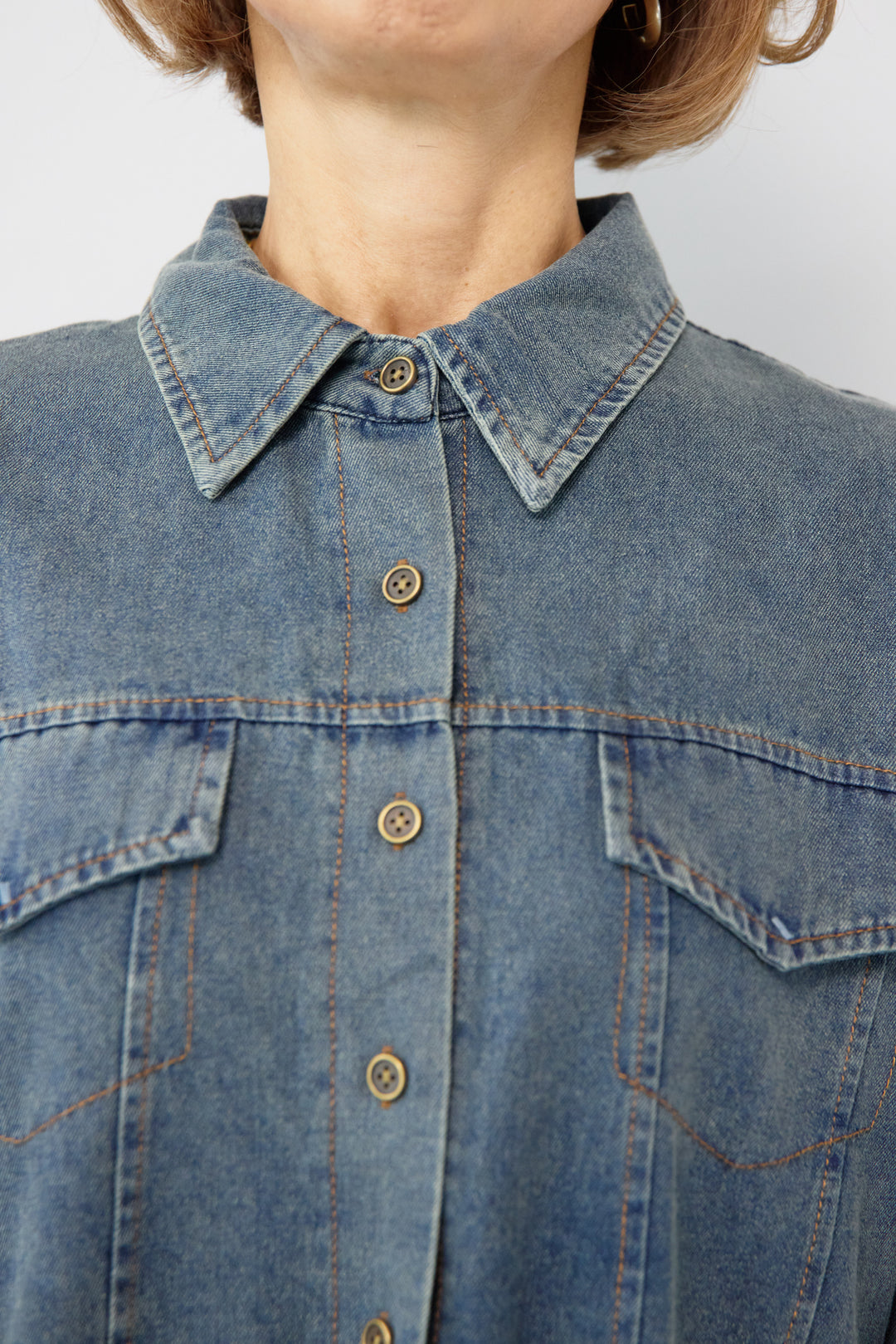 デニム切替プリーツワンピース