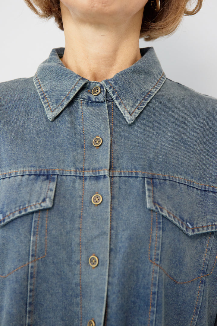 デニム切替プリーツワンピース