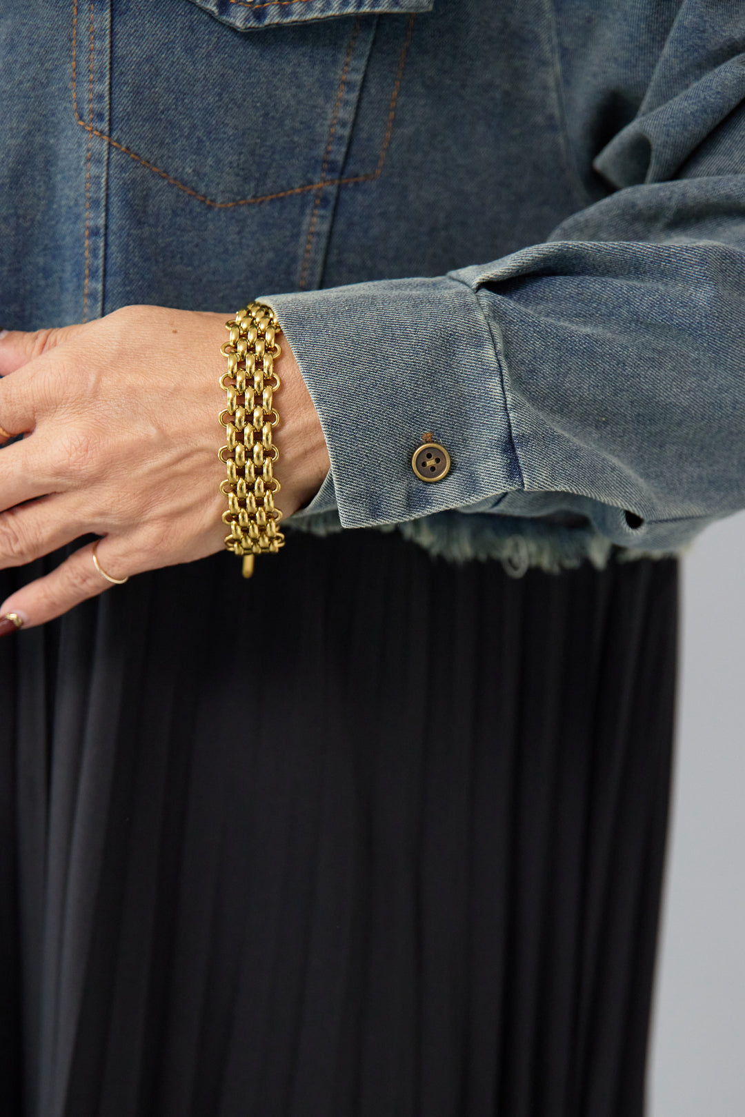 デニム切替プリーツワンピース