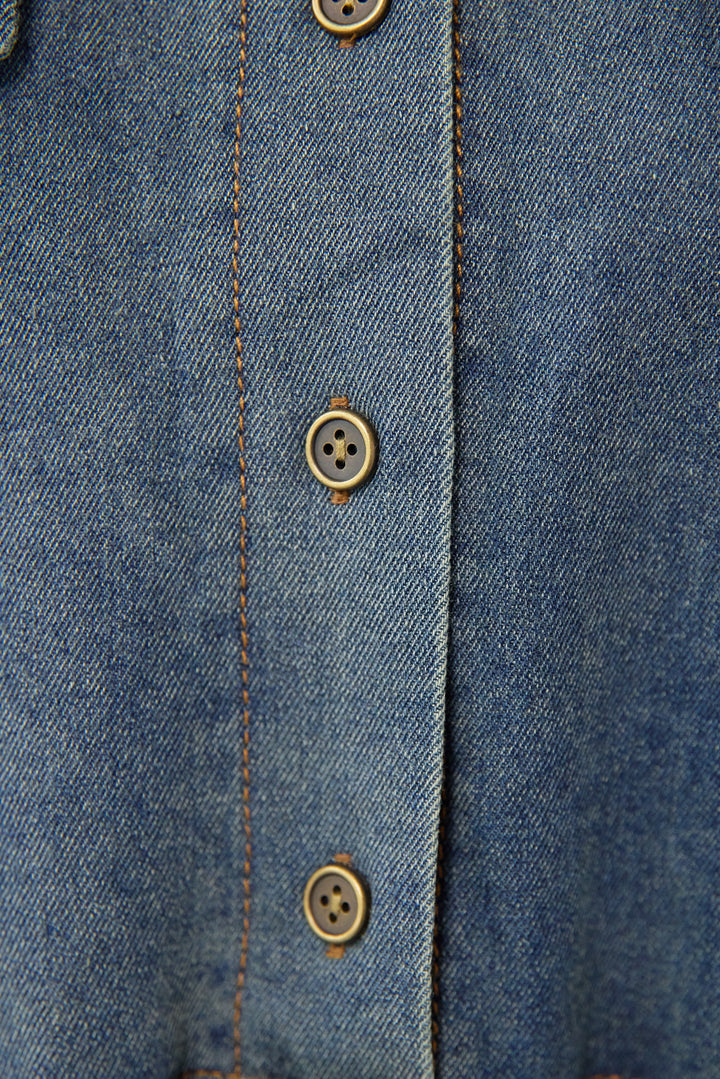 デニム切替プリーツワンピース