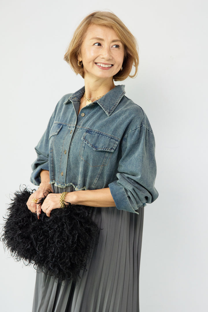 デニム切替プリーツワンピース