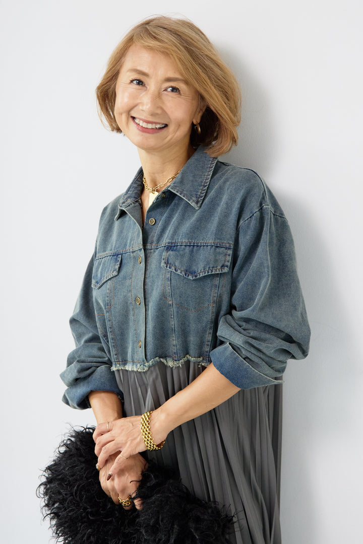 デニム切替プリーツワンピース