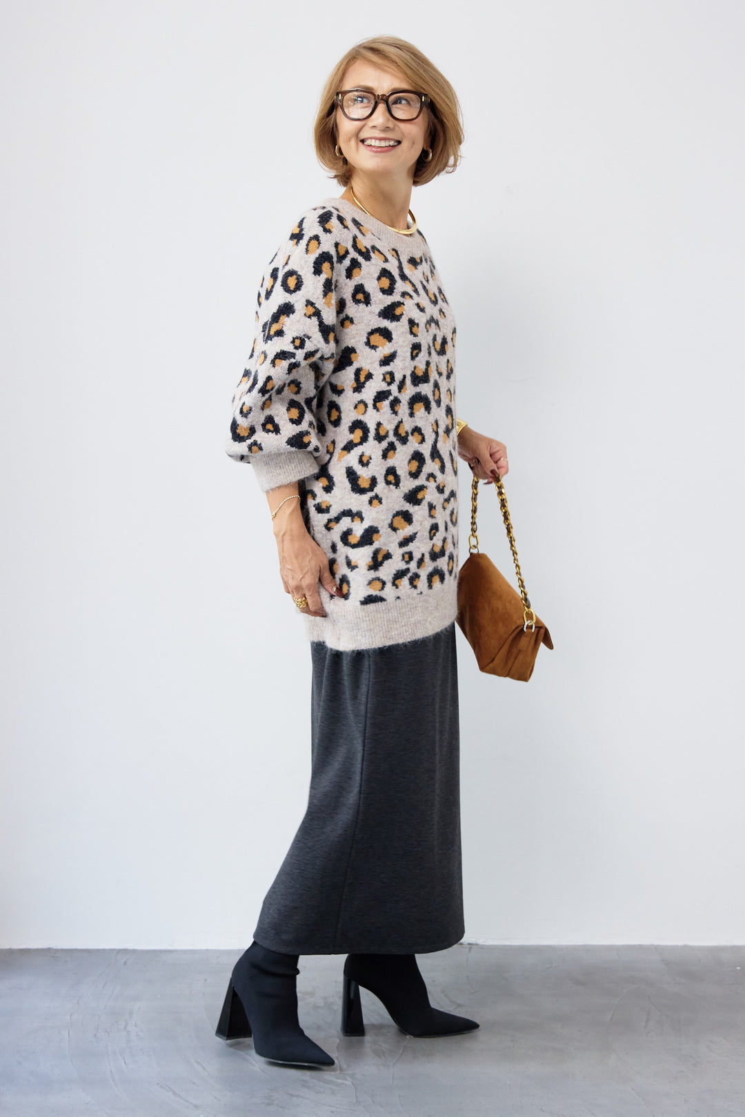 レオパードニットプルオーバー