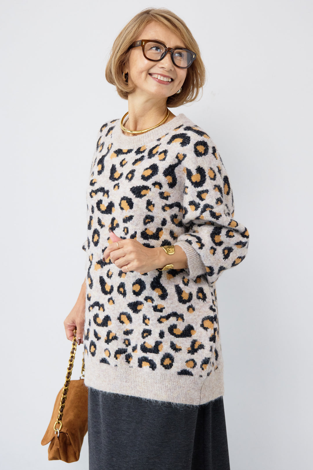 レオパードニットプルオーバー