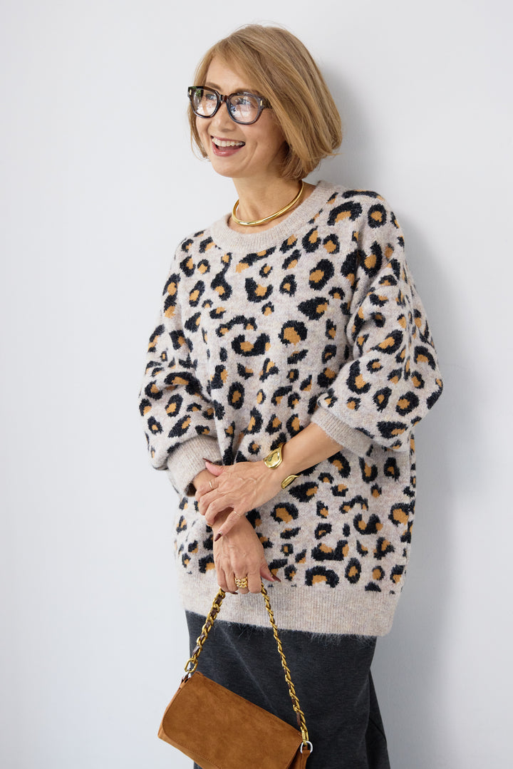 レオパードニットプルオーバー
