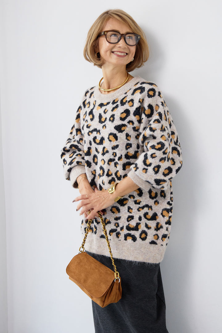 レオパードニットプルオーバー