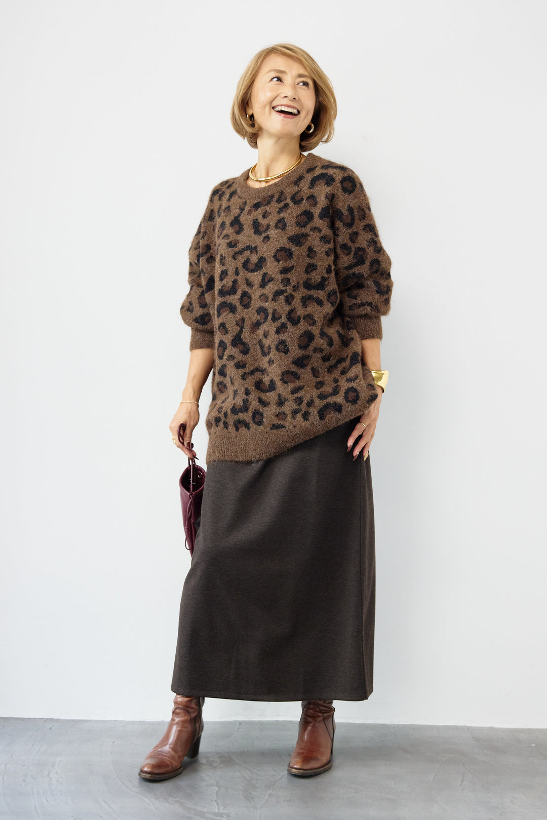 レオパードニットプルオーバー