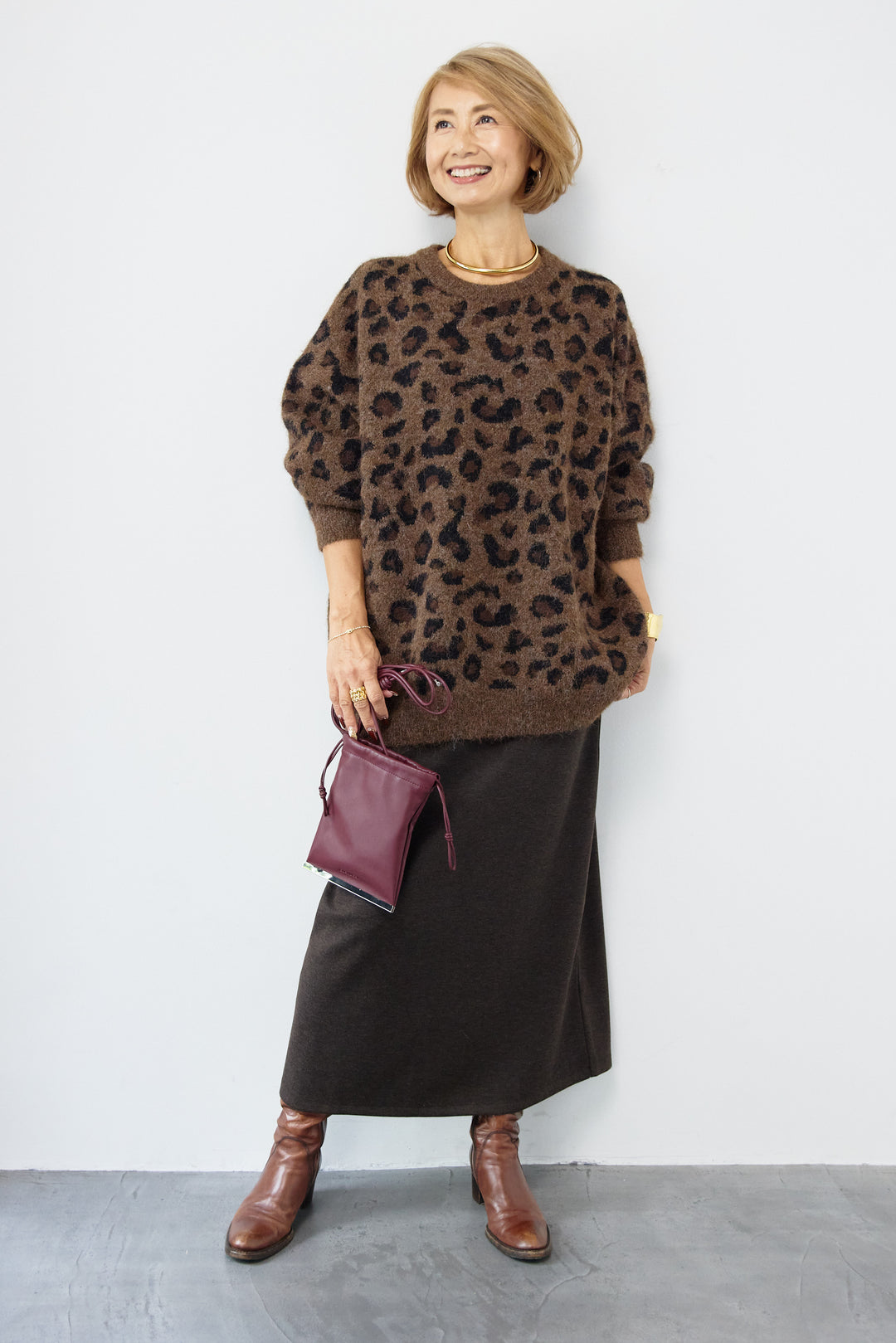 レオパードニットプルオーバー