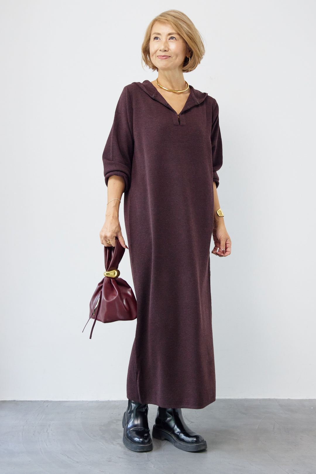 ウールミックス フーディニットワンピース