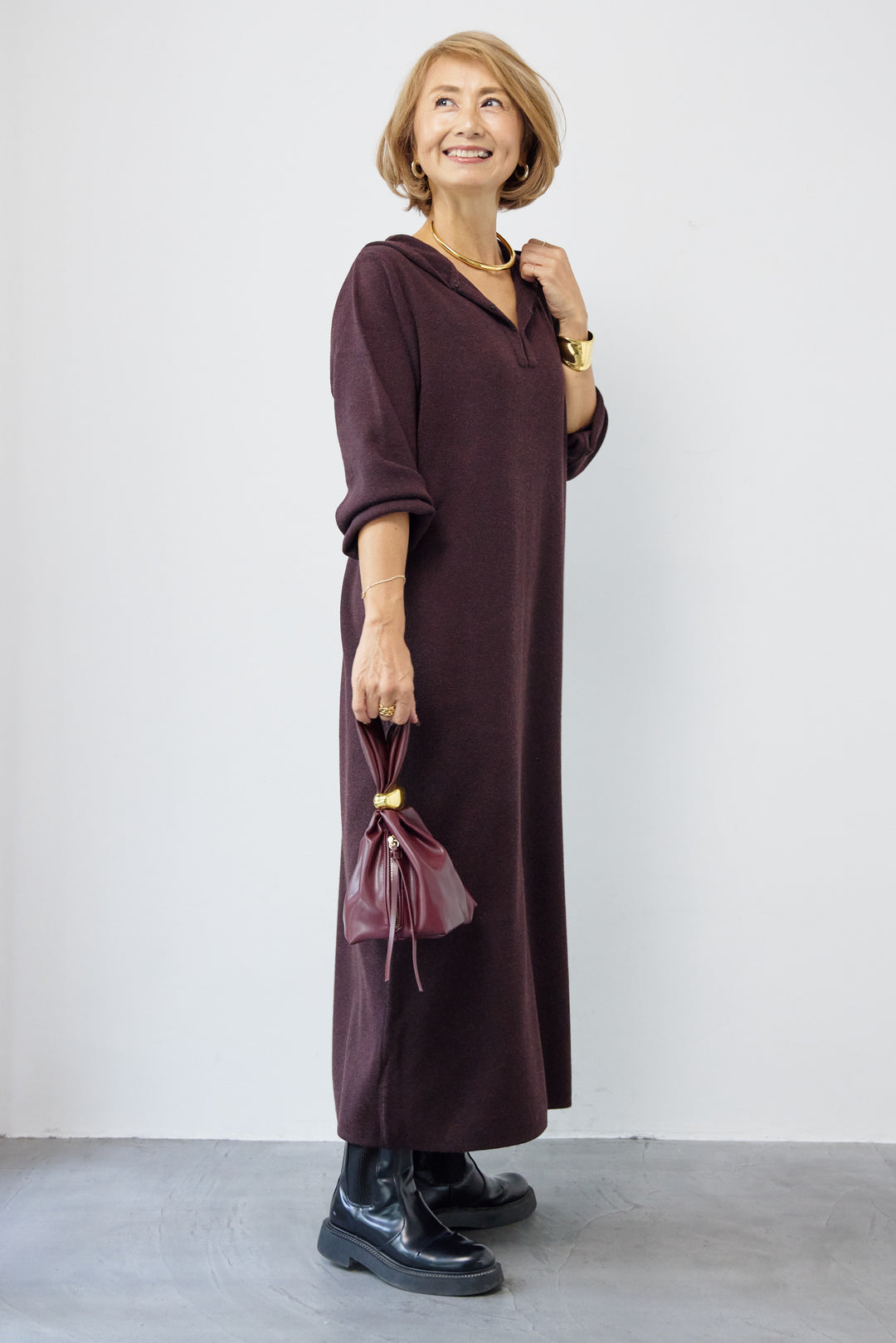 ウールミックス フーディニットワンピース