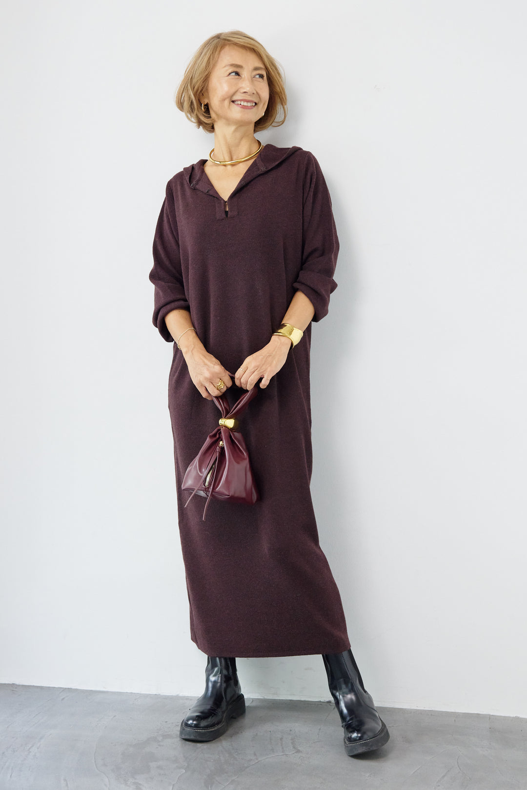 ウールミックス フーディニットワンピース