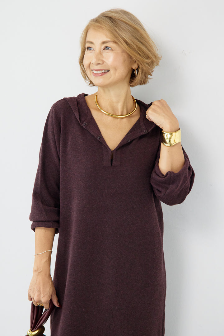 ウールミックス フーディニットワンピース