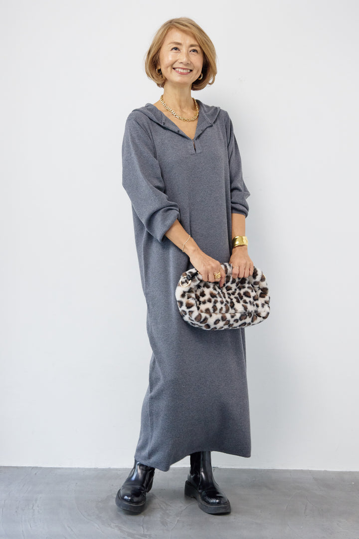 ウールミックス フーディニットワンピース