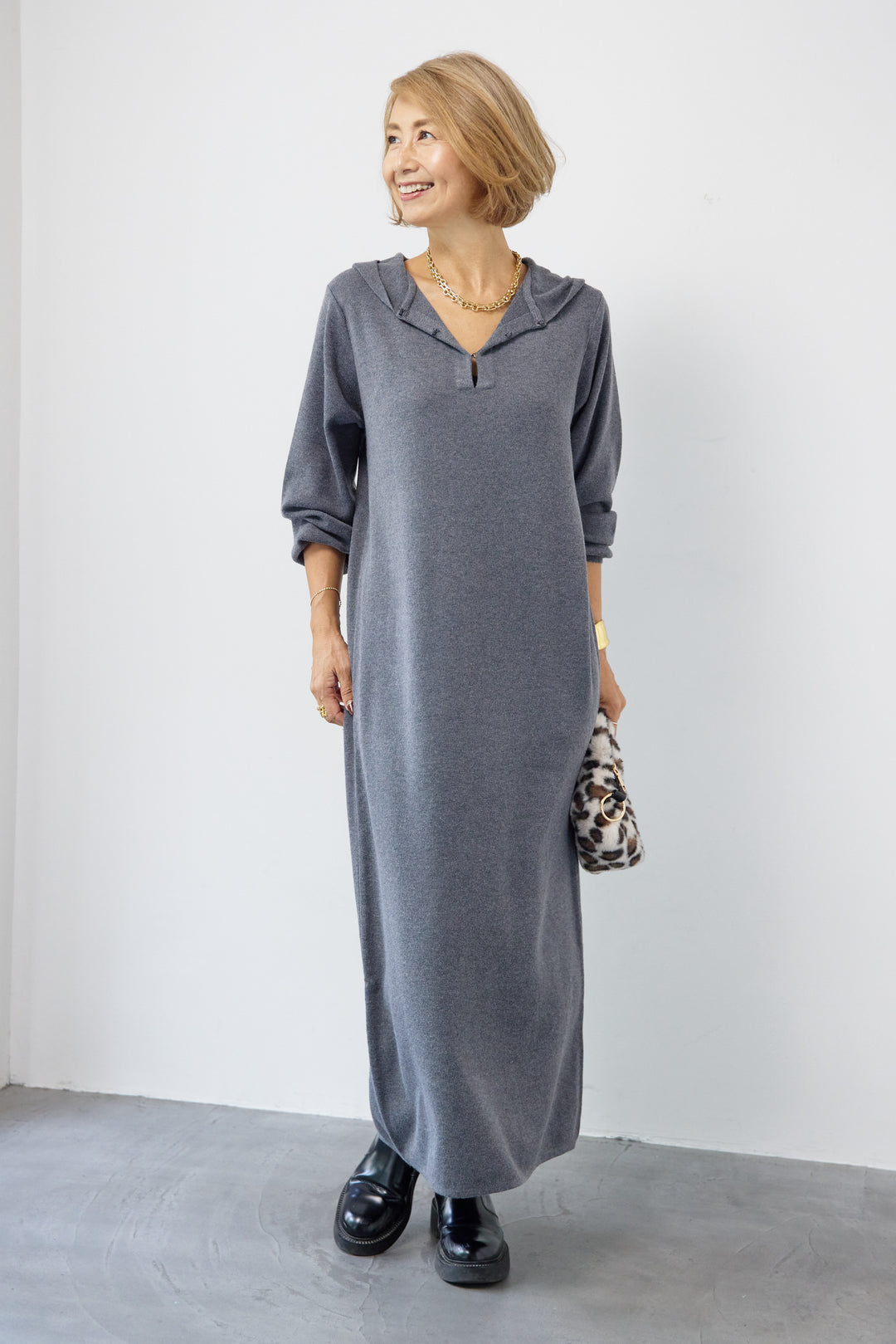 ウールミックス フーディニットワンピース