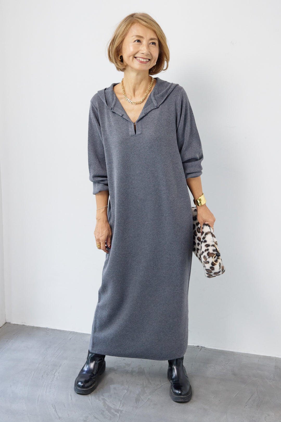 ウールミックス フーディニットワンピース