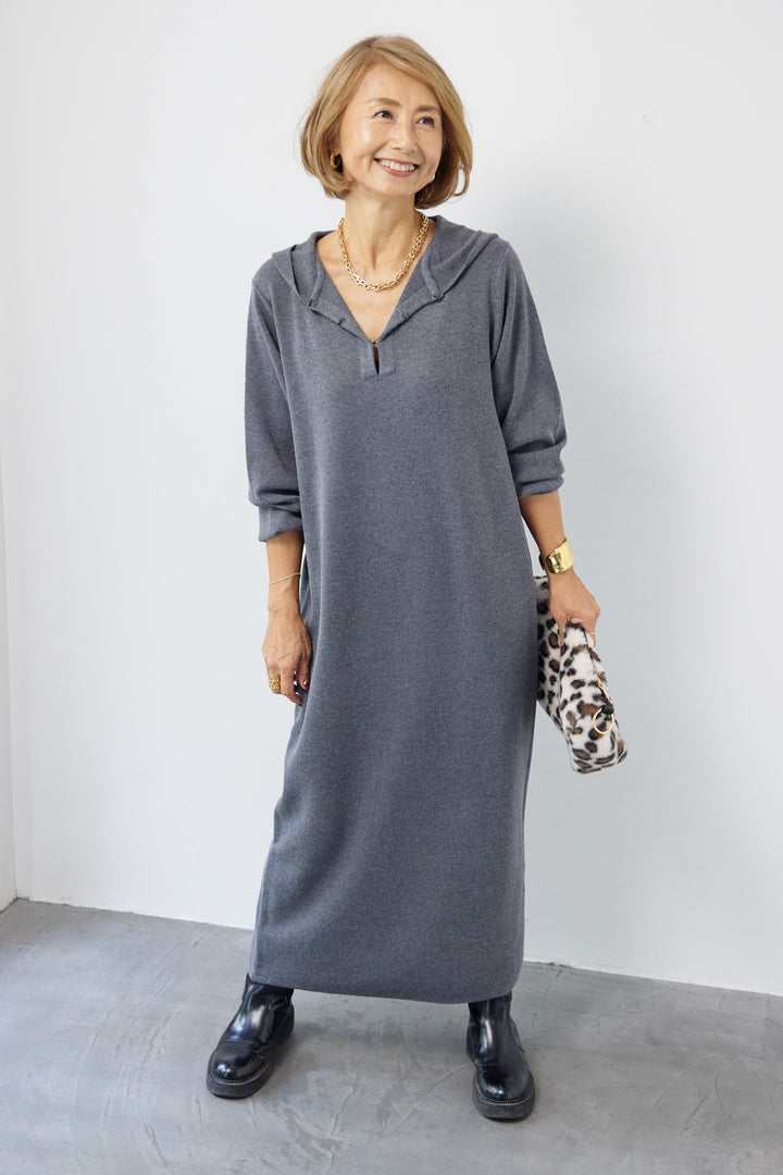 ウールミックス フーディニットワンピース