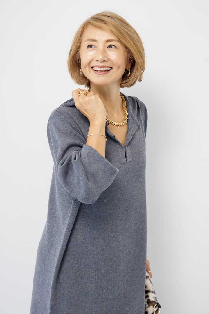 ウールミックス フーディニットワンピース