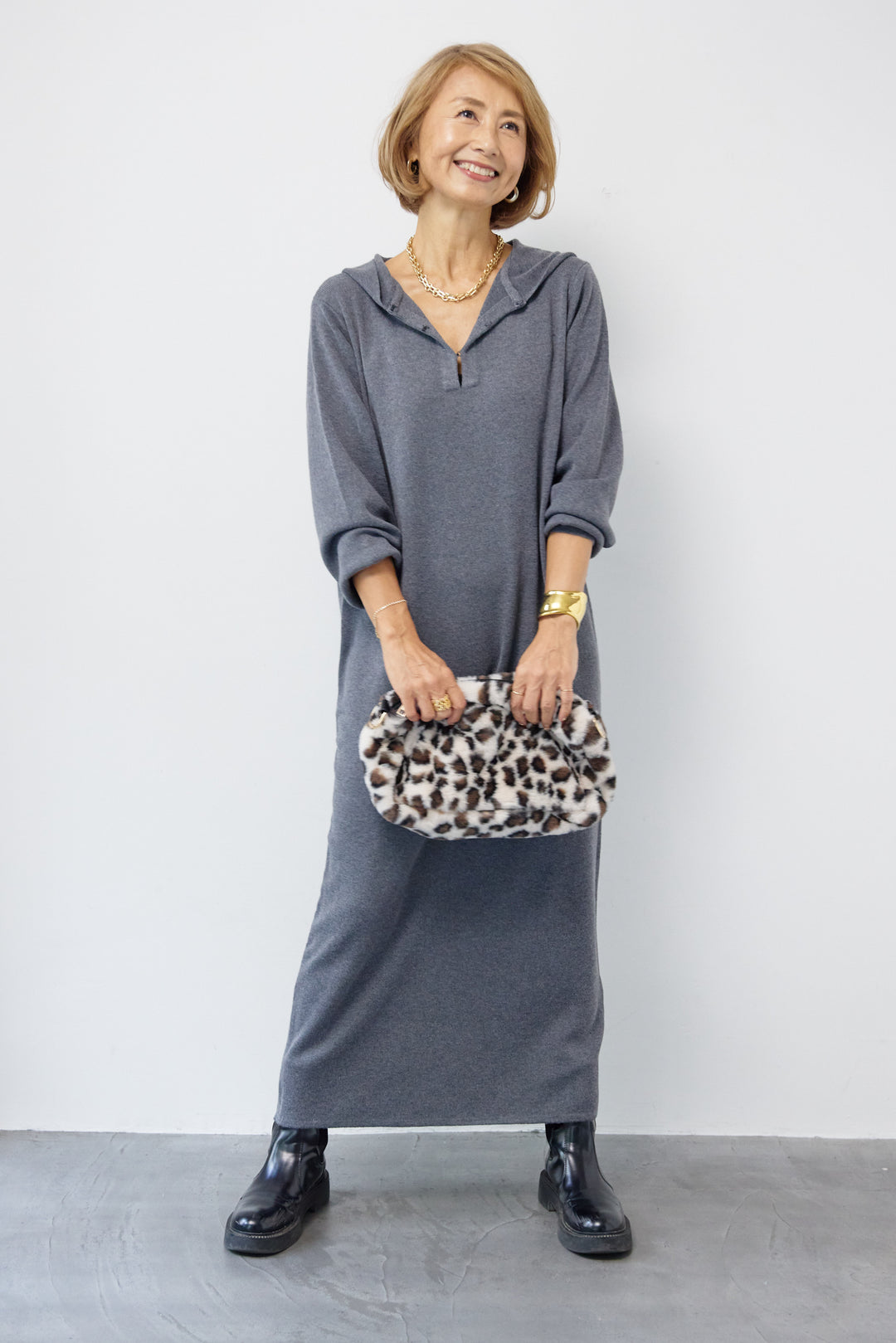 ウールミックス フーディニットワンピース