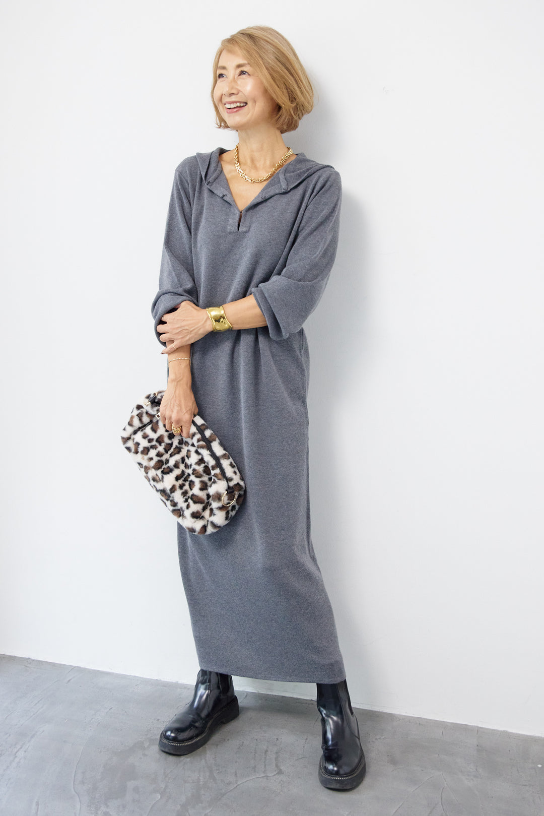 ウールミックス フーディニットワンピース