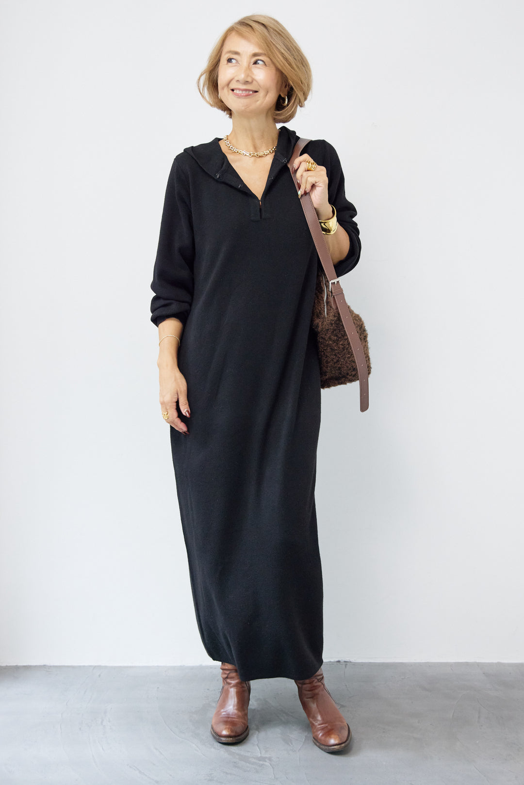 ウールミックス フーディニットワンピース