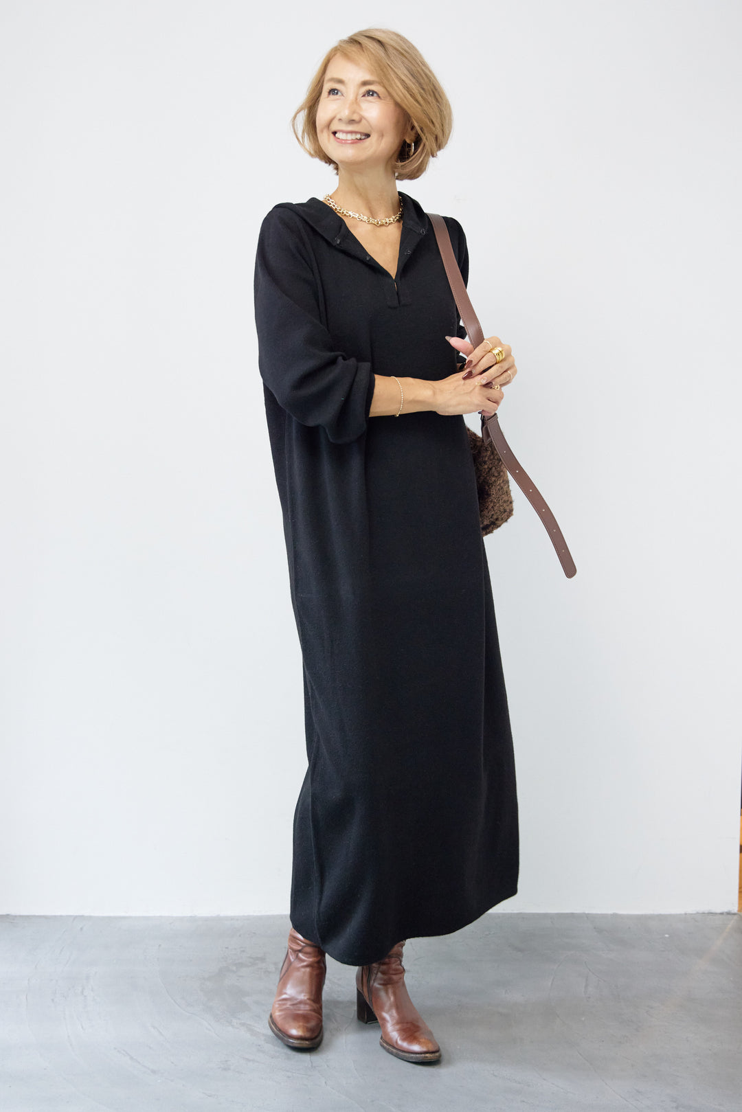 ウールミックス フーディニットワンピース