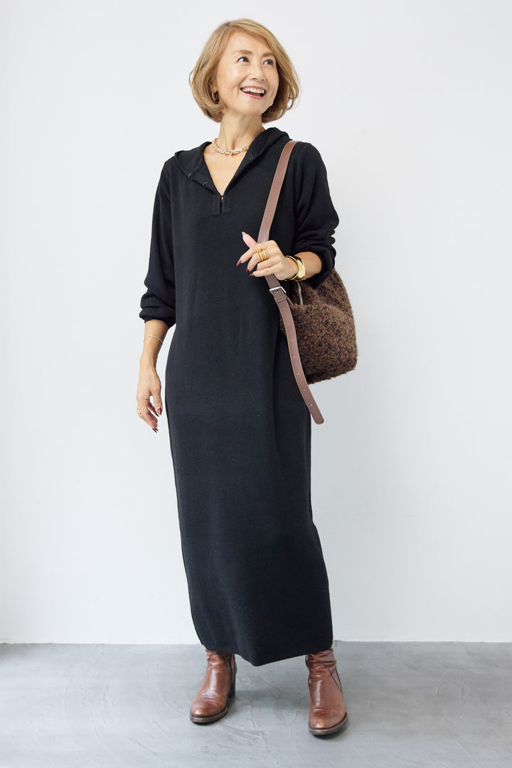 ウールミックス フーディニットワンピース