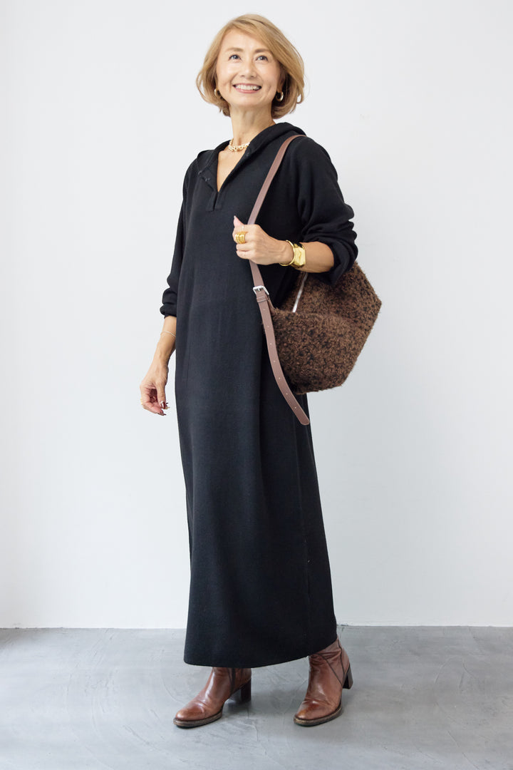 ウールミックス フーディニットワンピース