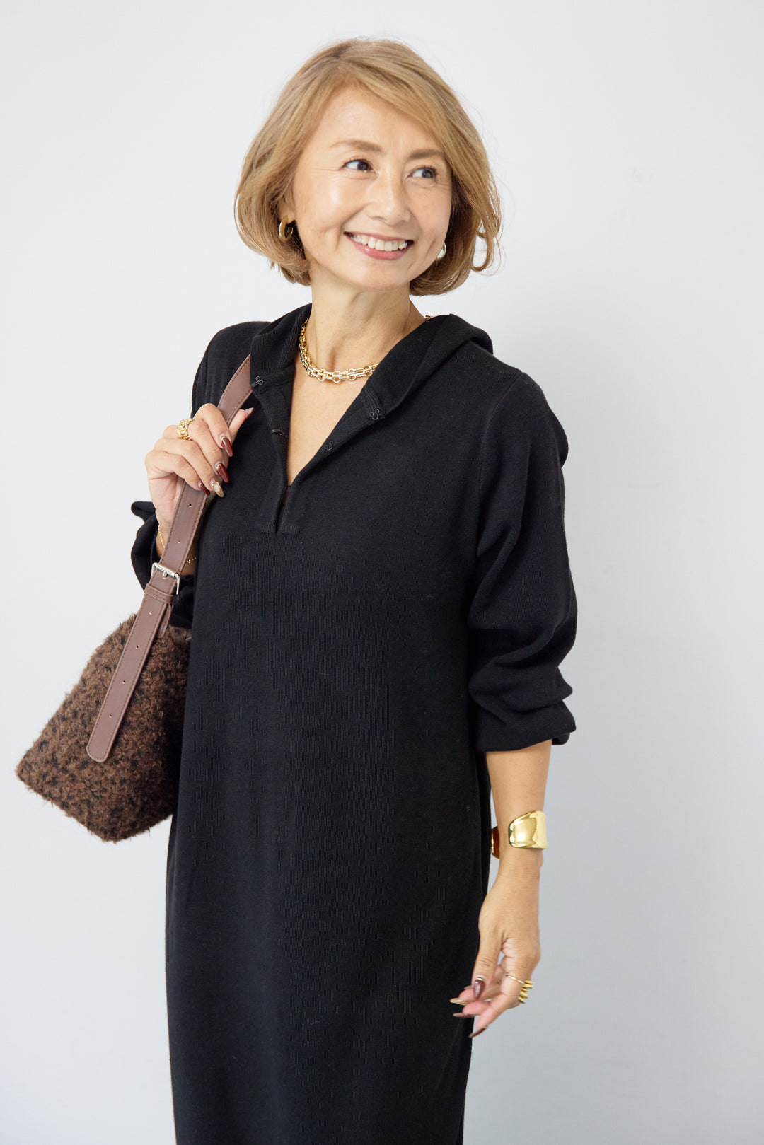 ウールミックス フーディニットワンピース