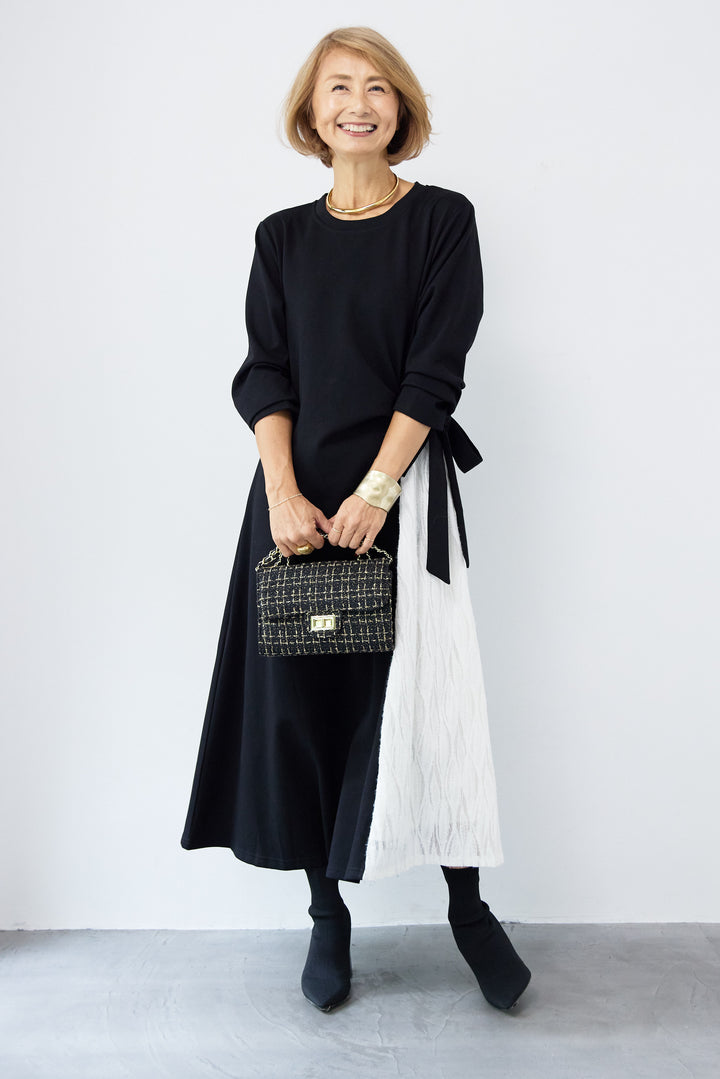 フリンジジャガード切替ラップワンピース