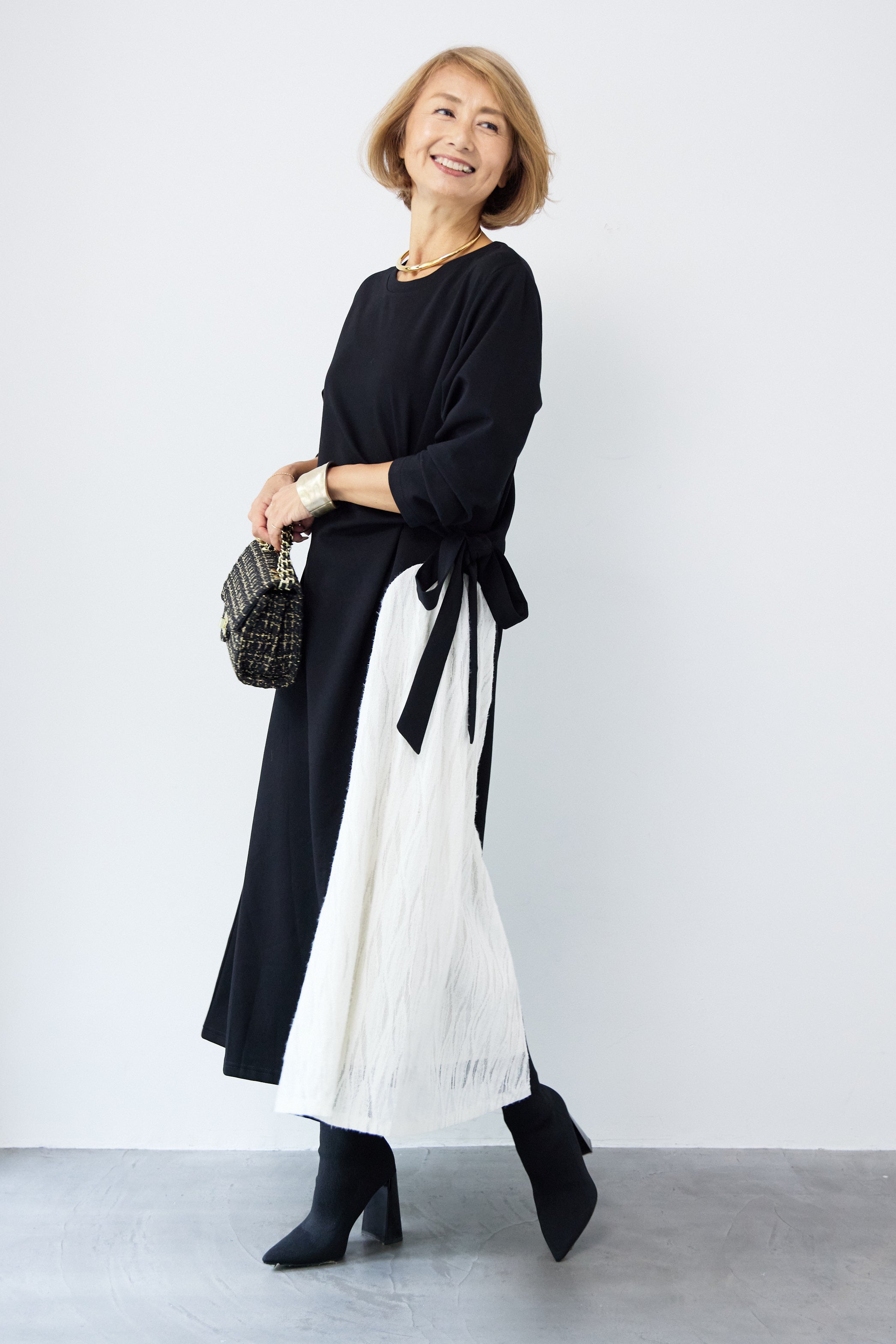 フリンジジャガード切替ラップワンピース – plusotoha