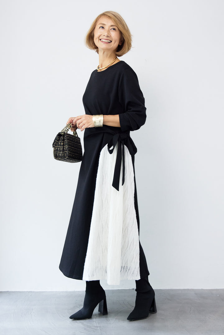 フリンジジャガード切替ラップワンピース