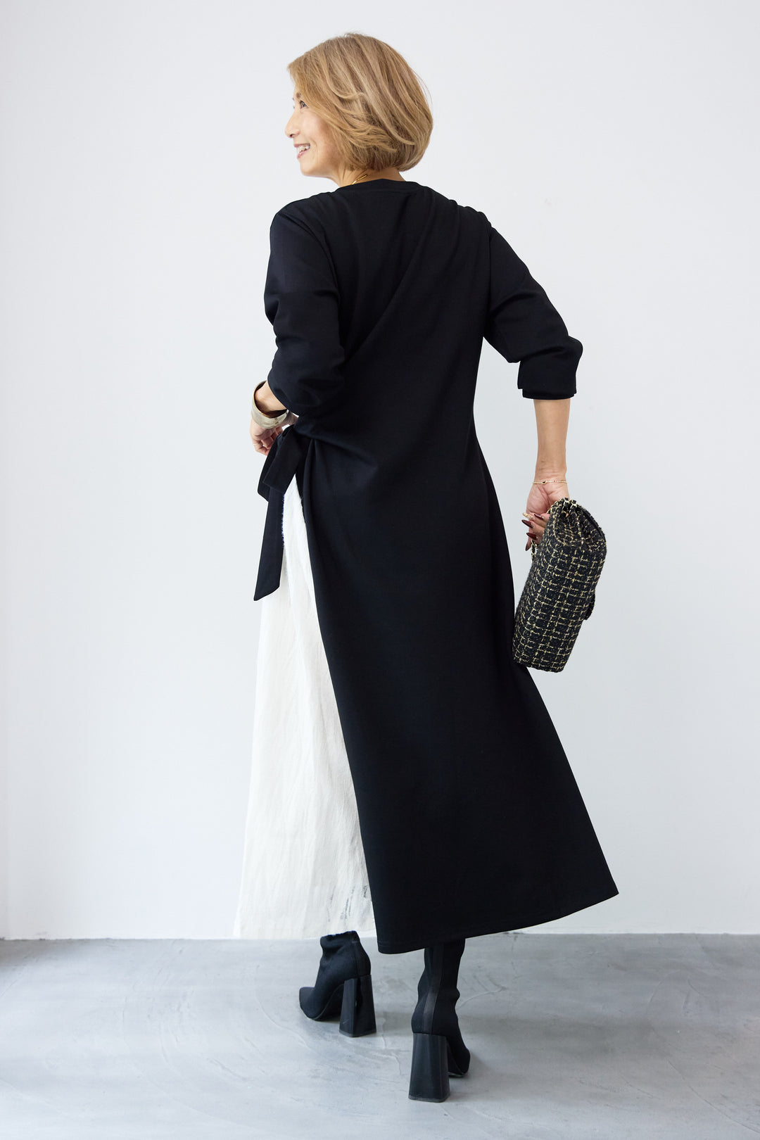 フリンジジャガード切替ラップワンピース