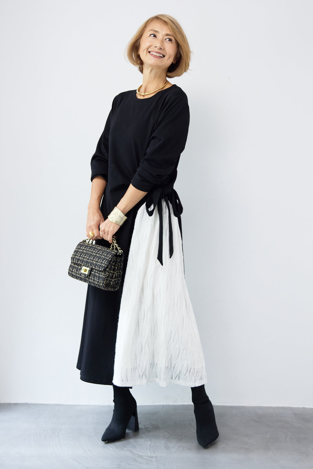 フリンジジャガード切替ラップワンピース